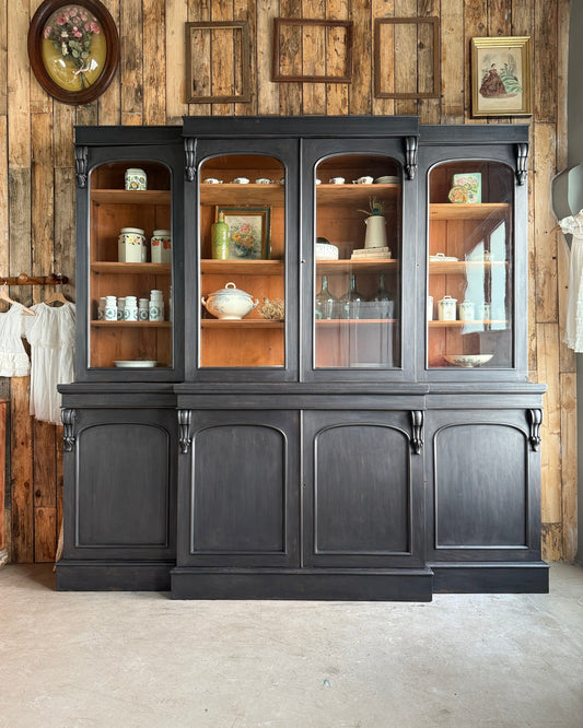 Bibliothèque deux corps ancienne patine noire