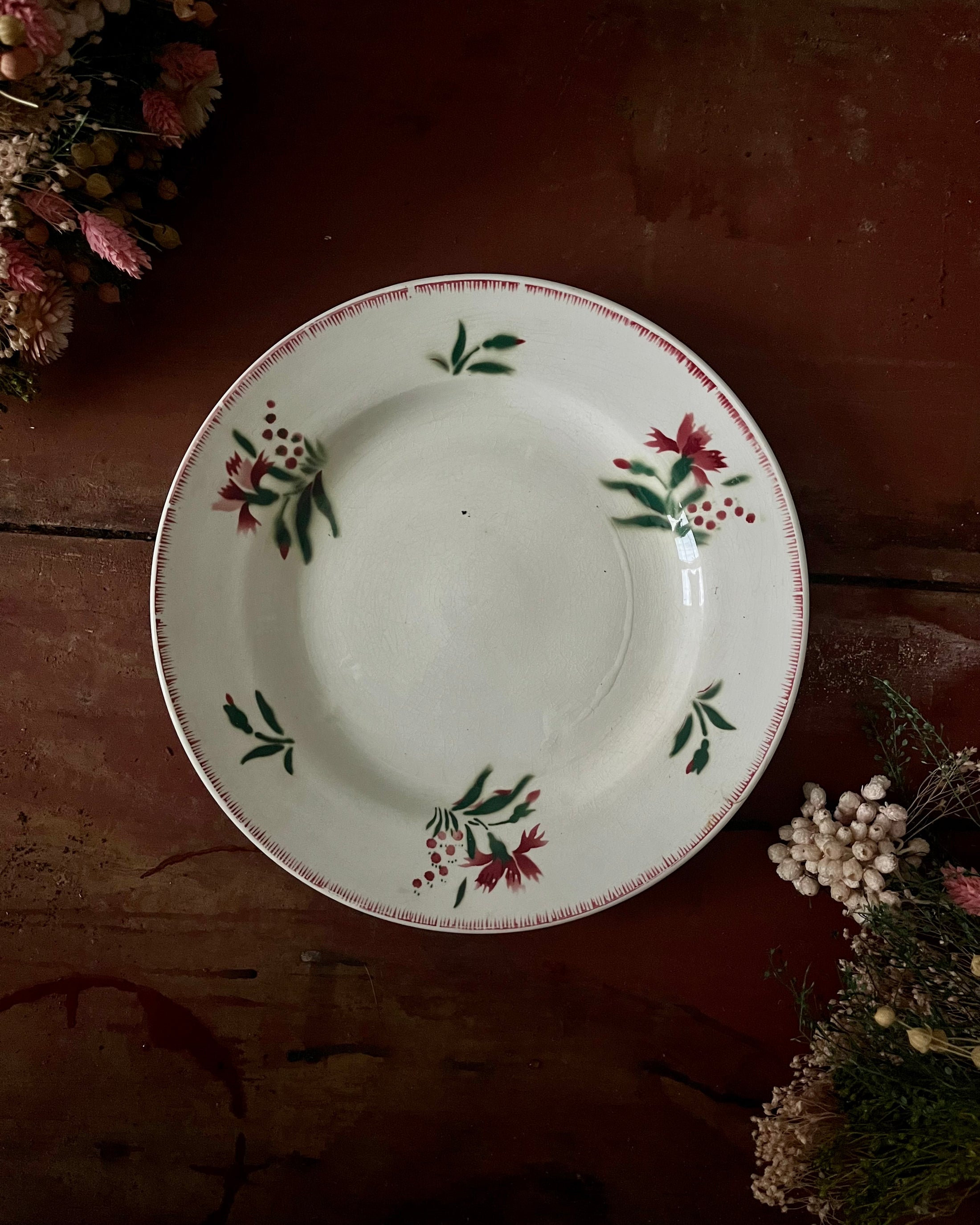 Série de 9 assiettes plates terre de fer dépareillées