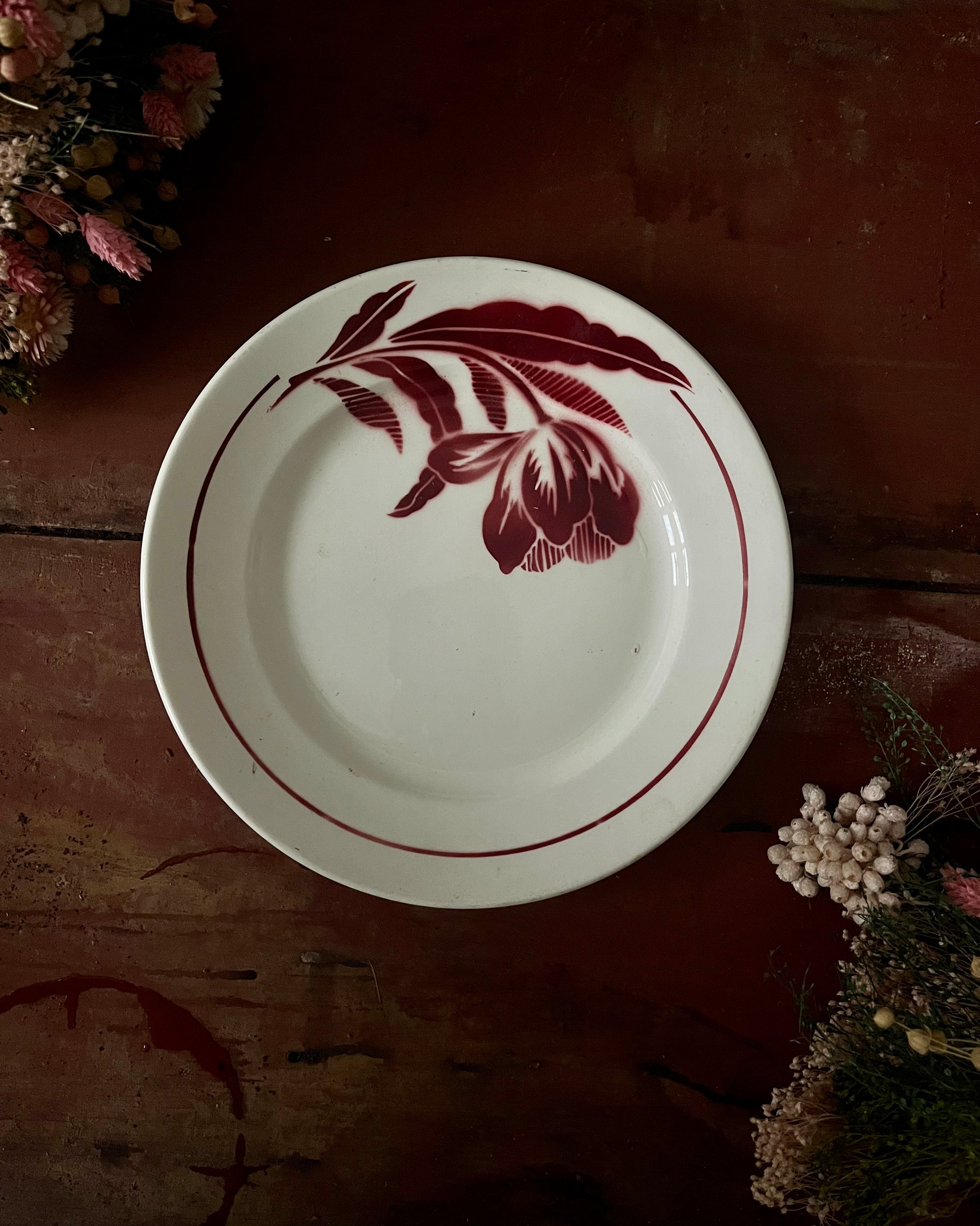 Série de 9 assiettes plates terre de fer dépareillées