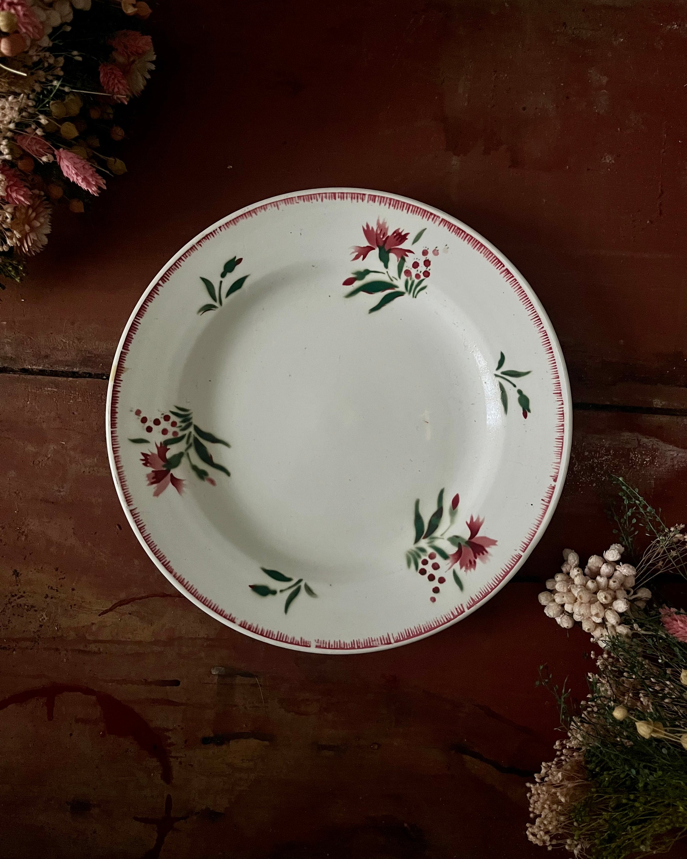 Série de 9 assiettes plates terre de fer dépareillées