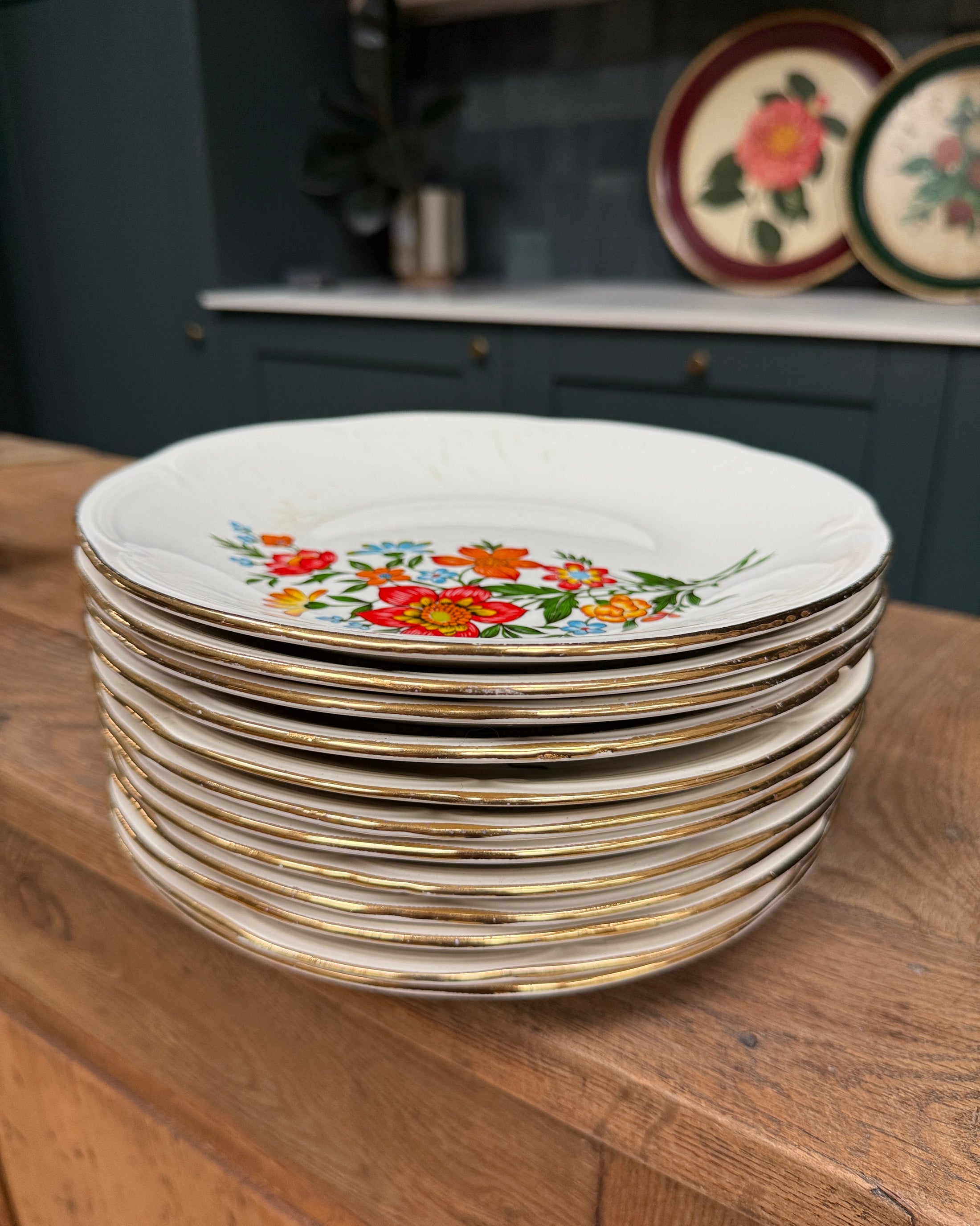 Assiettes plates vintage en porcelaine fine Gien