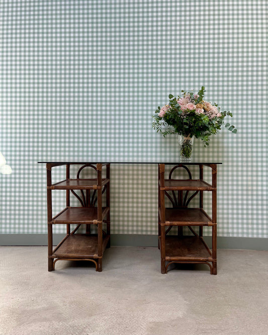 Bureau 70s en rotin et verre