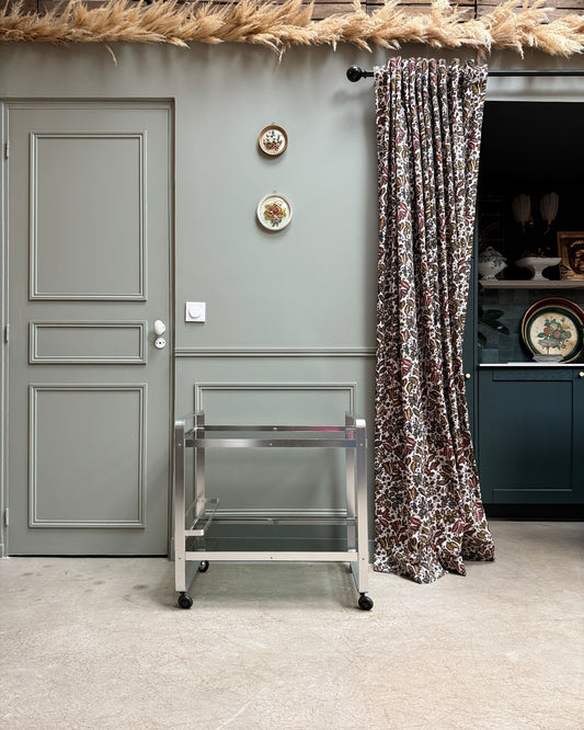 Desserte vintage en verre et métal chromé