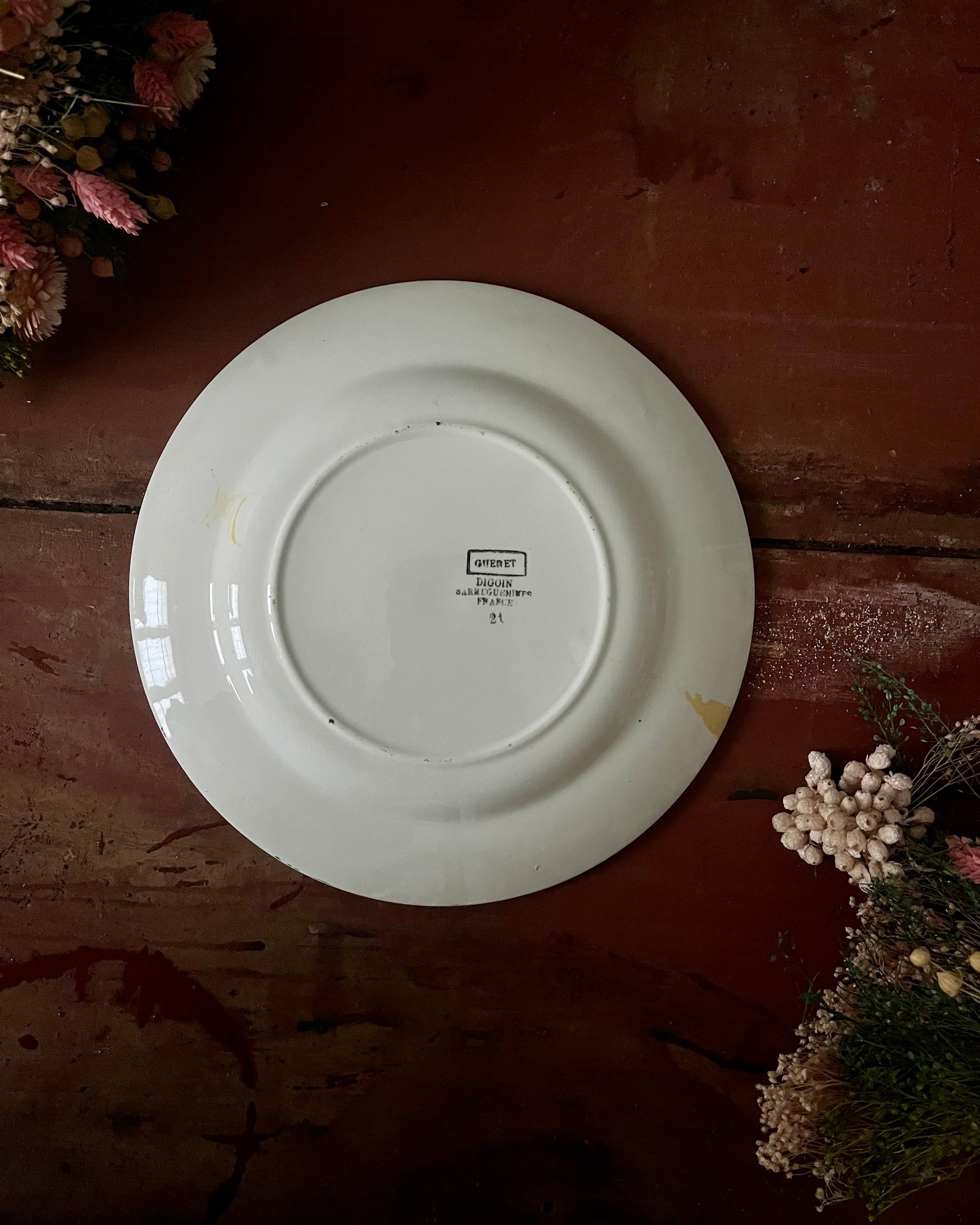 Série de 9 assiettes plates terre de fer dépareillées