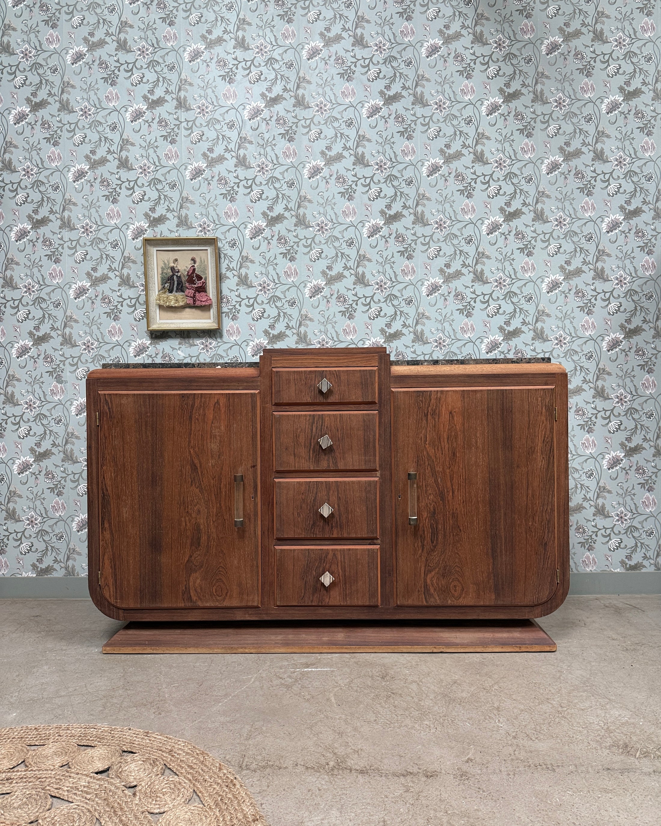 Grande enfilade Art Déco en palissandre et marbre