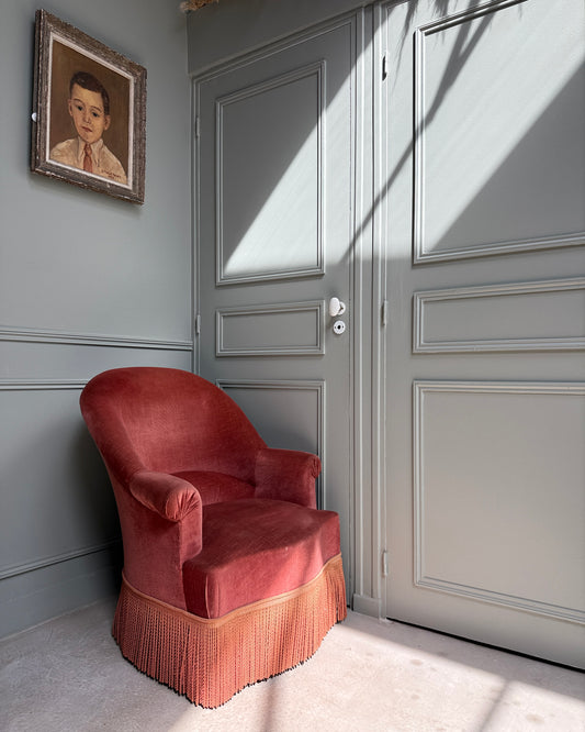Fauteuil crapaud en velours rose