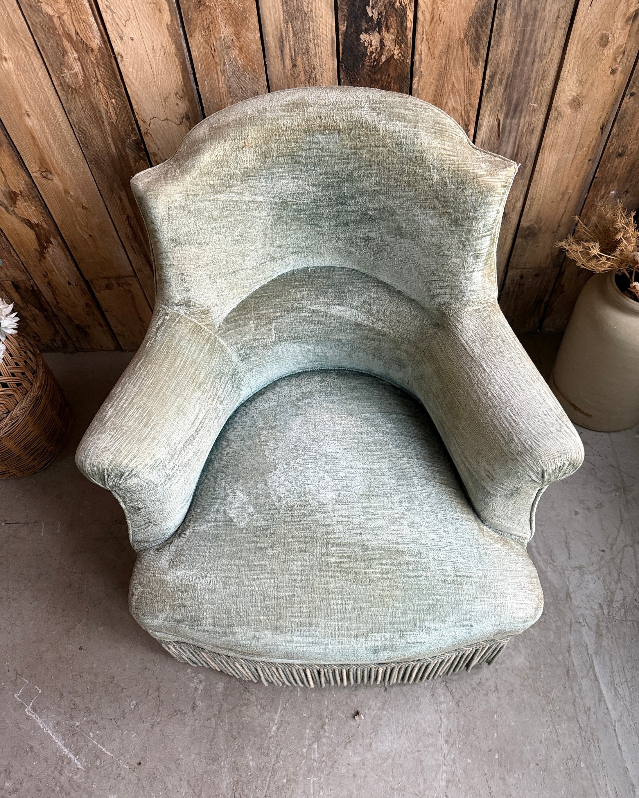 Fauteuil crapaud en velours vert