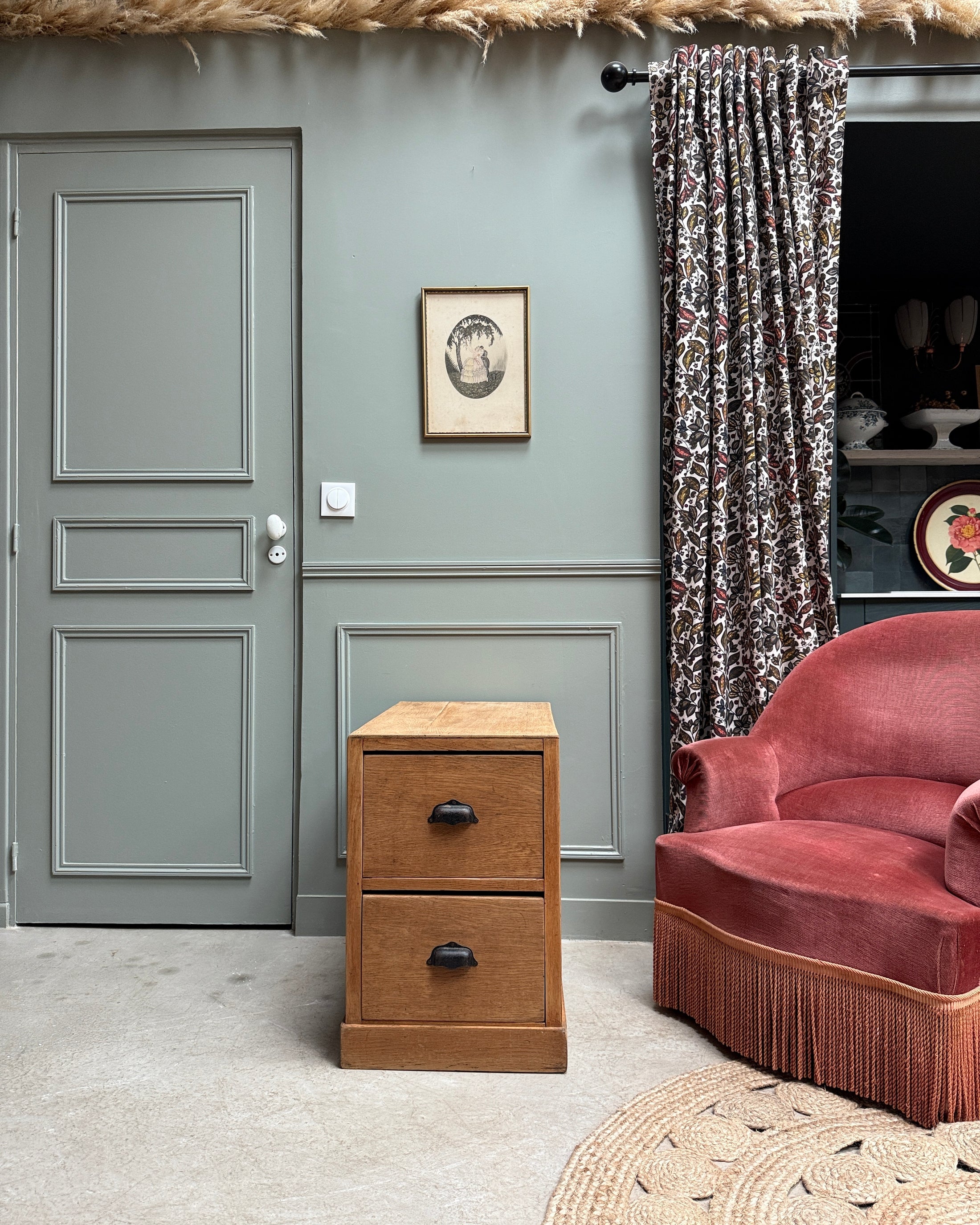 Meuble de métier à tiroirs en chêne