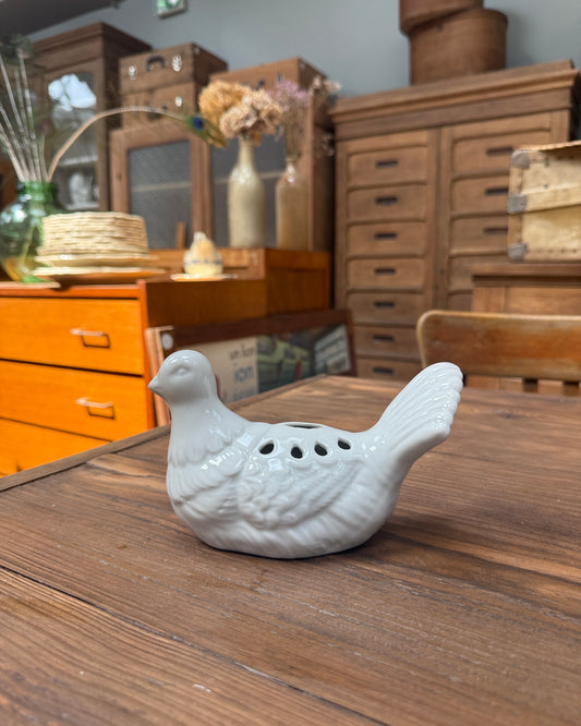 Pique-fleurs colombe en porcelaine blanche