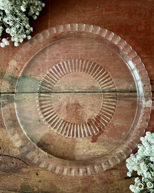 Grand plat à tarte vintage en verre