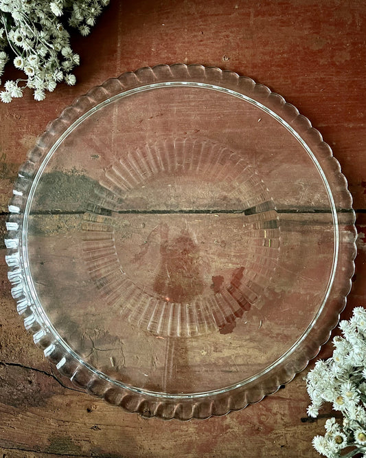 Grand plat à tarte vintage en verre