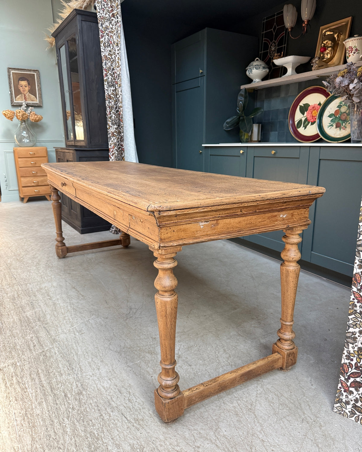 Table de ferme aux pieds tournés en chêne