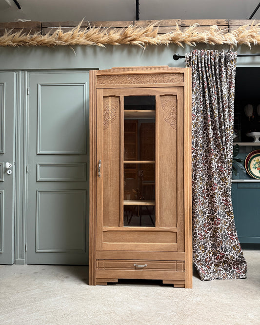 Vitrine Art Déco en chêne naturel